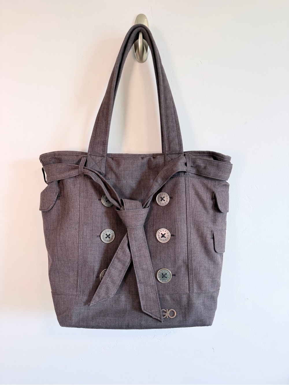 OGIO Women’s Gray Tote laptop Bag with Button Front and Knot Detail